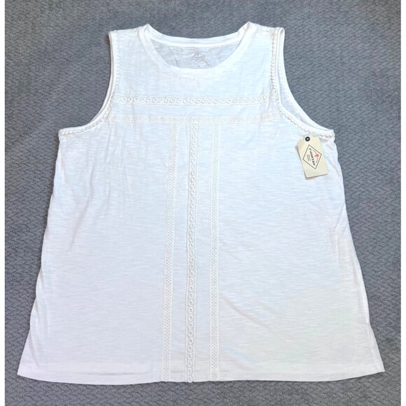 Womens St. Johns Bay White Sleeveless Minimal Cotton Top With Lace Detail - XL - Picture 1 of 6